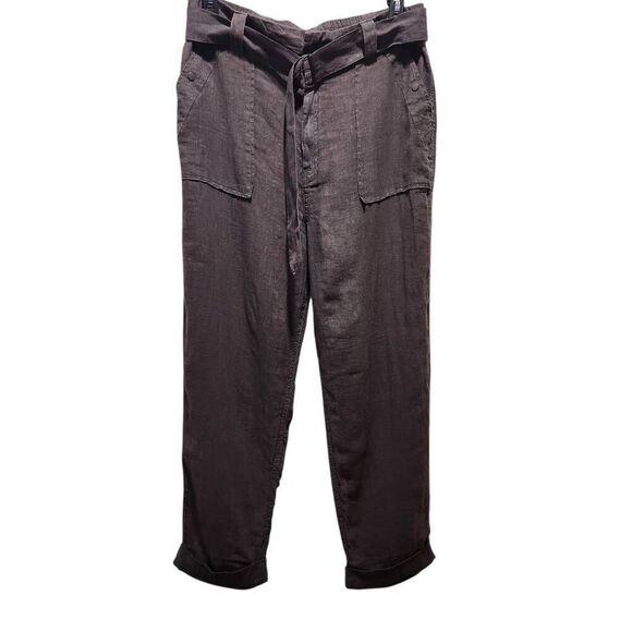 Tahari linen pants belted gray cuffed ankle size XL patch pocket - Picture 1 of 6